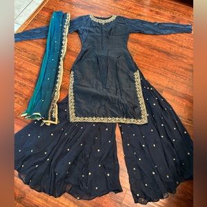 Gharara Silk Georgette suit with 2 toned chunni